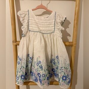 Haute Hippie White Sundress with Blue Floral Border